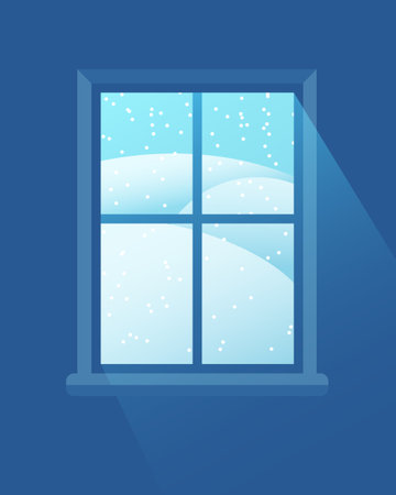 Window. Winter landscape outside the window. Vector illustration.のイラスト素材