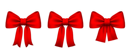Red bow. Set of red realistic 3d bows. Vector clipart isolated on white background.のイラスト素材