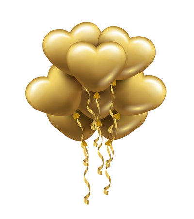 Hearts balloons. Bouquet of balloons. Vector 3D clipart isolated on white background.のイラスト素材