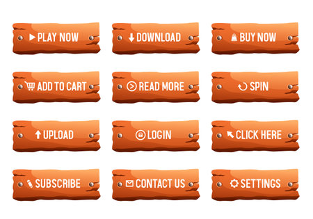 Wooden buttons for website. Big set of buttons for web design. Vector setのイラスト素材