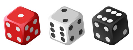 Set of dice. Black, red and white dice. Vector 3D illustration.のイラスト素材