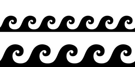 Sea waves seamless border. Wave silhouette. Waves on a white background. Vector clipart.のイラスト素材