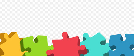 Border made of puzzle pieces. Vector illustration isolated on transparent background.のイラスト素材