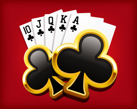 Royal Flush. A poker hand of a royal flush in clubs. Clubs Royal Flush. Vector clipart.のイラスト素材