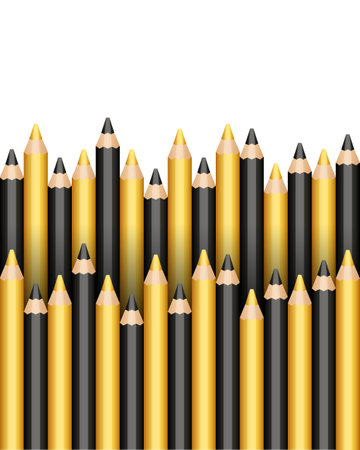Black and yellow pencils. Vector border isolated on white background.のイラスト素材