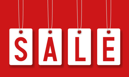 Sale tag. White tags on a red background. Vector illustration.のイラスト素材