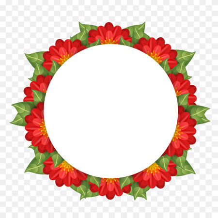 Flower frame. Round blank background with floral frame. Vector 3D illustration isolated on transparent background.のイラスト素材