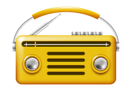 Retro radio icon. Yellow radio. Vector 3D clipart isolated on white background.のイラスト素材