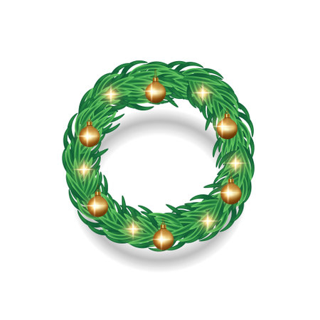 Christmas wreath. Vector 3d clipart isolated on white background.のイラスト素材