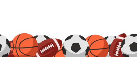 Seamless border of sports balls. Frame made of balls. Vector illustration.のイラスト素材