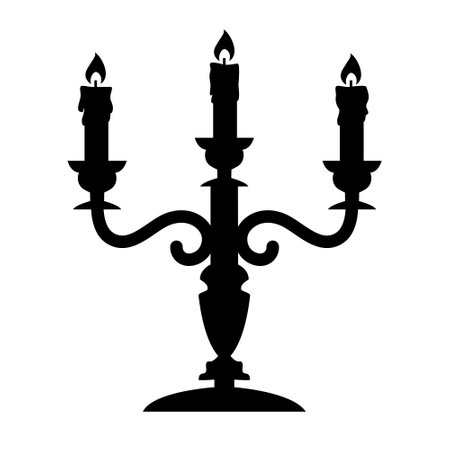 Three-arm candlestick. Candelabrum. Vector black icon isolated on white background.のイラスト素材