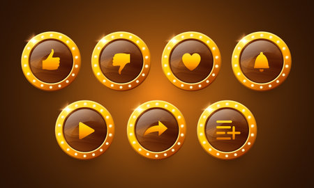 Buttons for the video blog interface. Like buttons, share, add to favorites. Vector setのイラスト素材