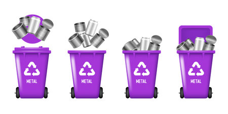 Recycling Bins for metal. Container for metal. Violet trash can. Vector illustration isolated on white background.のイラスト素材