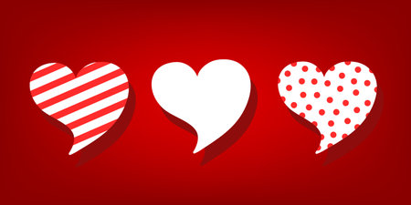 Set of striped and polka dots hearts. Cartoon hearts for banners. Vector illustration.のイラスト素材
