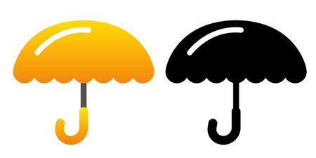 Cartoon umbrella. Set of orange and black umbrellas. Vector clipart isolated on white background.のイラスト素材
