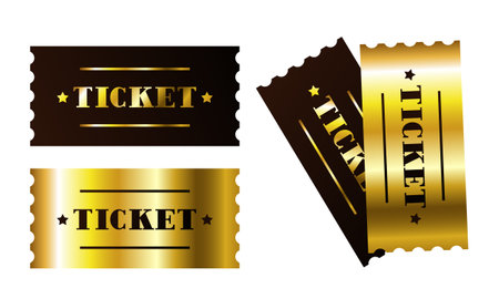 Golden tickets. Vector illustration isolated on white background.のイラスト素材