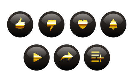 Buttons for the video interface. Like buttons, share, add to favorites. Vector setのイラスト素材