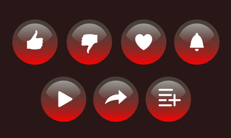 Buttons for the video interface. Like buttons, share, add to favorites. Vector setのイラスト素材