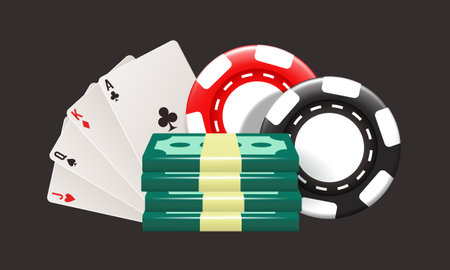 Casino illustration. Vector composition isolated on dark backgroundのイラスト素材