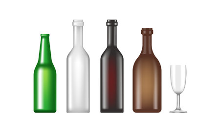 Glass bottles. Wine and beer bottles. Vector set isolated on white background.のイラスト素材