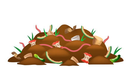 Compost pile with earthworms. Soil with humus. Vector 3d clipart isolated on white background.のイラスト素材