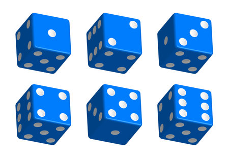 Blue dice with white dots. Vector set isolated on white background. 3d dice.のイラスト素材
