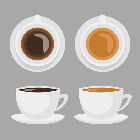 Cup of coffee. Black coffee and cappuccino. Vector flat clip art isolated on white background.のイラスト素材