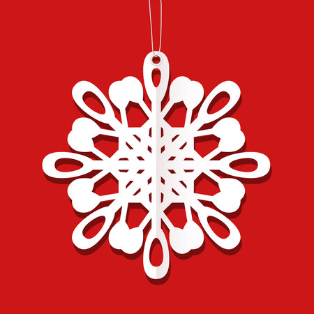 Snowflake on a red background. Vector 3d illustration.のイラスト素材