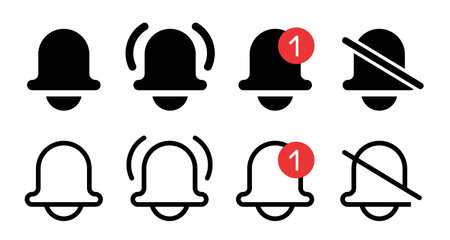Notification icon. Bell black icon set. Vector flat icon.