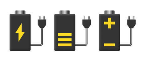 Rechargeable battery icon set. Vector 3d clipart isolated on white background.