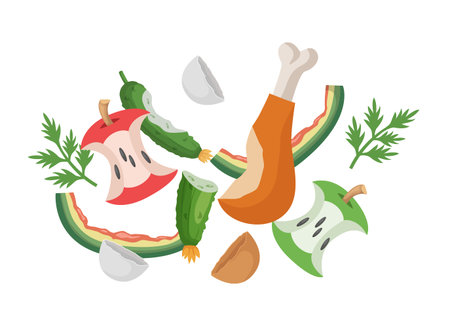 Organic waste. Leftover food. Vector flat illustrationのイラスト素材