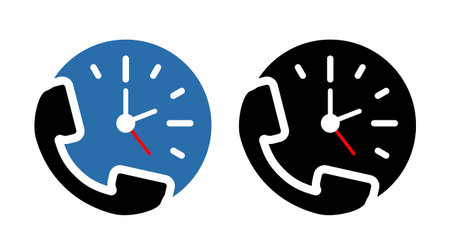 Watch dial and telephone receiver. 24-hour service. Vector flat iconのイラスト素材