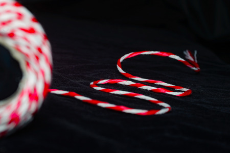 Red and white rope for the parcel bundleの写真素材
