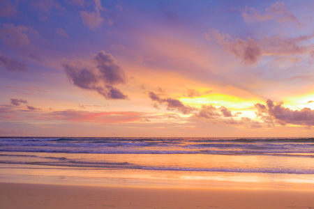 beautiful beach with twilight cloudy sky in the evening.の写真素材