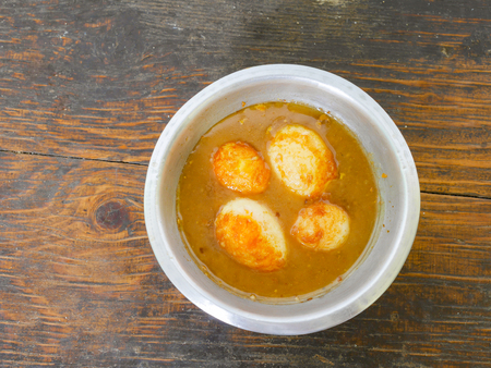 Fried Boiled Egg with Tamarind Sauce, Thai food calledの写真素材