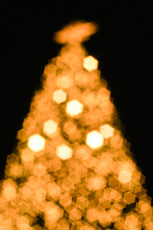 abstract, blurred background.and defocused in the dark night. and blurred christmas treeの写真素材
