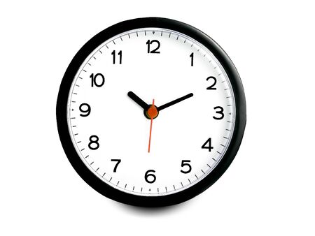 close up white and black wall office clock isolate on white background