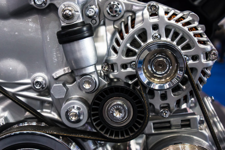 close up car engine and gear parts of automotive.の写真素材