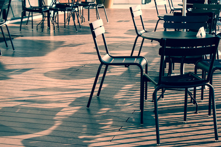 Chair and Desk/ Table set on the offe shop balconyの写真素材