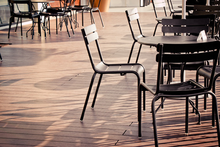 Chair and Desk/ Table set on the offe shop balconyの写真素材
