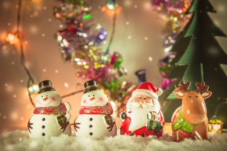 Santa claus, reindeer, Snowman and Ornament Christmas items decorate for the silent night. Merry xmas and Happy new year.の写真素材