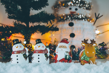 Santa claus, reindeer, Snowman and Ornament Christmas items decorate for the silent night. Merry xmas and Happy new year.の写真素材