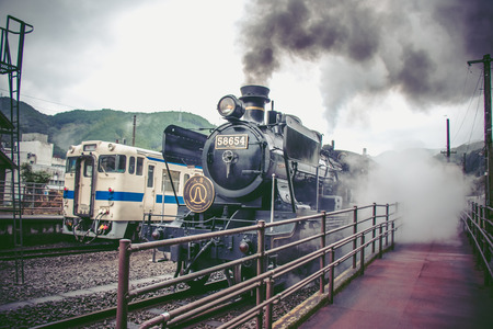 Oct 28 2016, Kumamoto, Japan: SL Hitoyoshi, Steam Train Heaven-coal and steam iron and trans train...