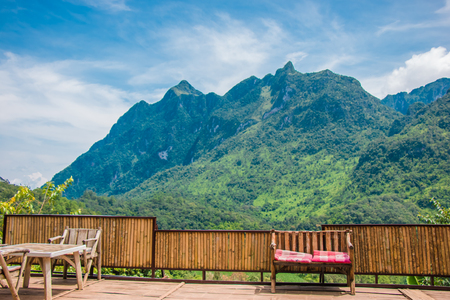 bench on terrace at  big mountainの写真素材