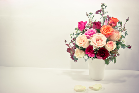 Vase of Roses bouquet on white background, set of Beautiful flower Valentine conceptの写真素材