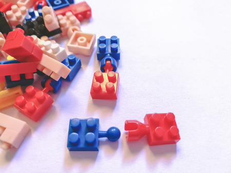 Puzzel plastic colorful. construction blocks or brick toy. Children concept of education,...