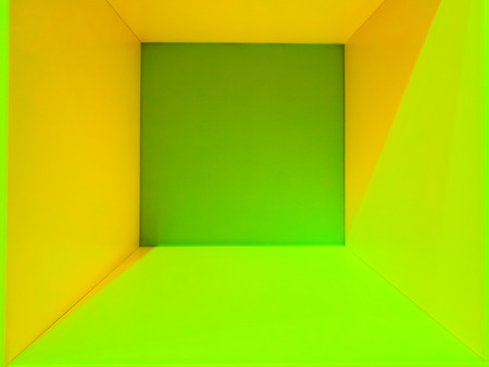Empty green and yellow room space, interior for design and decoration - abstract background. square box with blank inner space. Empty room interior perspective view. Photobox inside.の写真素材