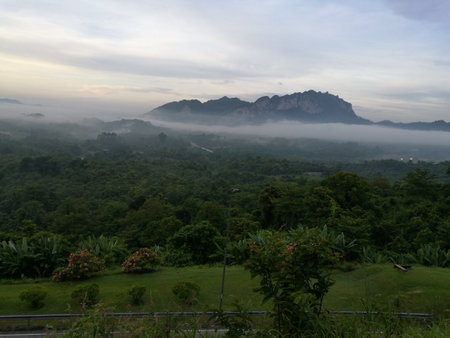 Sunrise is coming over mountains, Morning Mist and fog over the mountains.