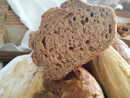 Croissant and bread bake on plate. Prepare for breakfast.
