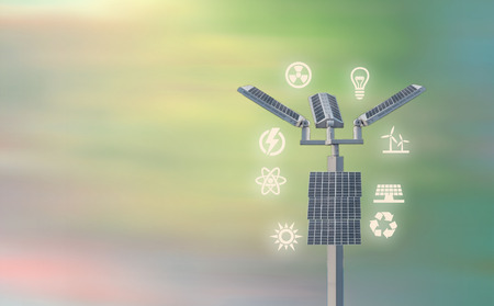 Solar led light pixels  on the pole  from icons in the background.の写真素材